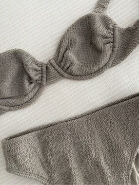 Textured Taupe Underwire Bikini Top and Bottom - Women's Swim Set